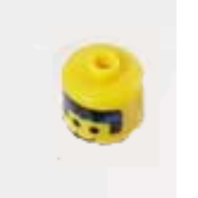 Lego Pen Bead, Round Large, Curved Edges / Cylinder with Minifig Head with Black Hair and Blue Headband Print / Yellow
