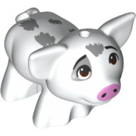 Lego Animal, Pig, Small with Bright Light Pink Snout, Light Bluish Grey Spots, Sad (Pua) / White
