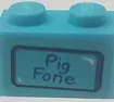 Brick 1 x 2 with 'Pig Fone' Pattern (Sticker) - Set 75824 / Medium Azure