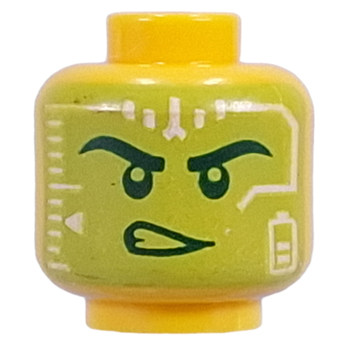 Lego Minifig Head Lime Heads-Up Display (HUD), Determined Look/Clear Face Smirk / Yellow
