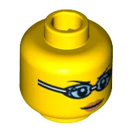 Minifig Head Swimming Champion, Open Smile / Swimming Goggles Print / Yellow