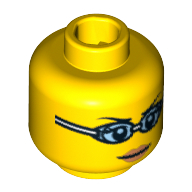 Lego Minifig Head Swimming Champion, Open Smile / Swimming Goggles Print / Yellow