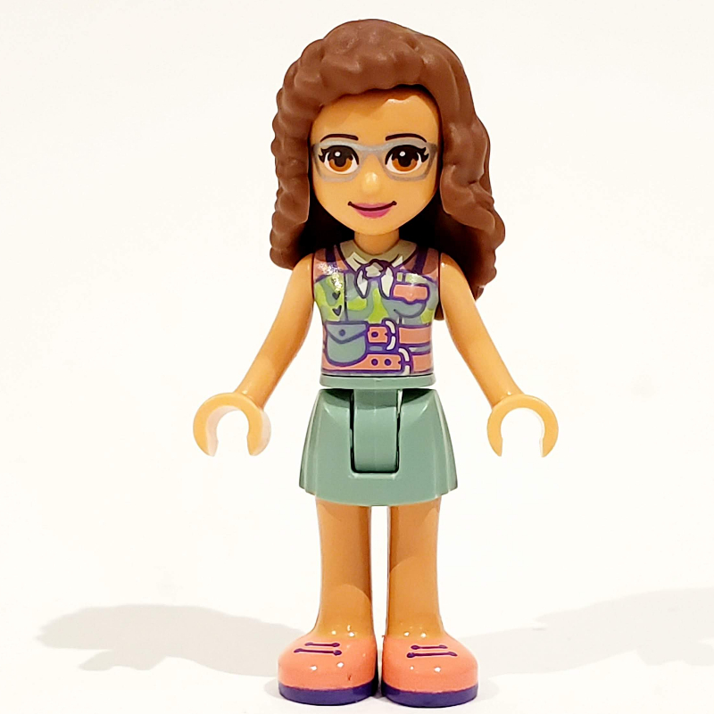 Lego Olivia - Dark Pink Top, Sand Green Skirt, Reddish Brown Hair