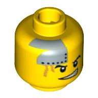 Minifig Head Engineer, Dual Sided, Silver Plate and Orange Scars, Determined / Scared Print [Blocked Open Stud] / Yellow