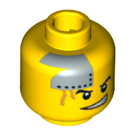 Lego Minifig Head Engineer, Dual Sided, Silver Plate and Orange Scars, Determined / Scared Print [Blocked Open Stud] / Yellow