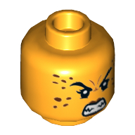 Lego Minifig Head Cheetah, Dual Sided, Reddish Brown Spots, Dark Red Lips, Sharp Teeth, Angry / Smile Print [Hollow Stud] / Bright Light Orange