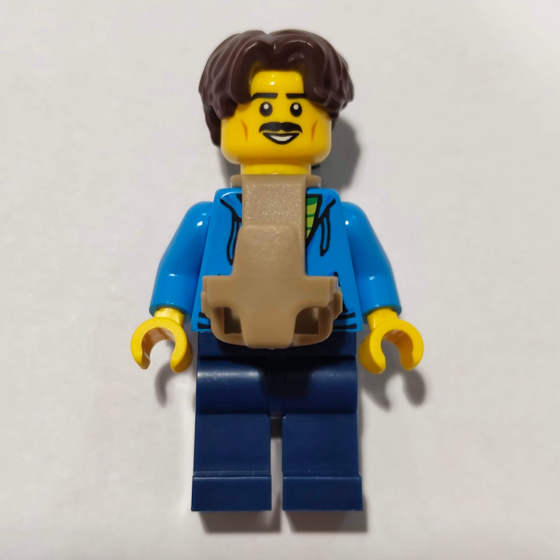 Lego Dad, Dark Azure Torso, Dark Blue Legs, Dark Brown Hair, Baby Carrier