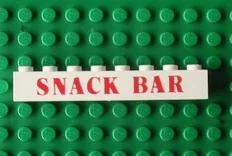 Brick 1 x 8 with Red 'SNACK BAR' Pattern (Undetermined Type)