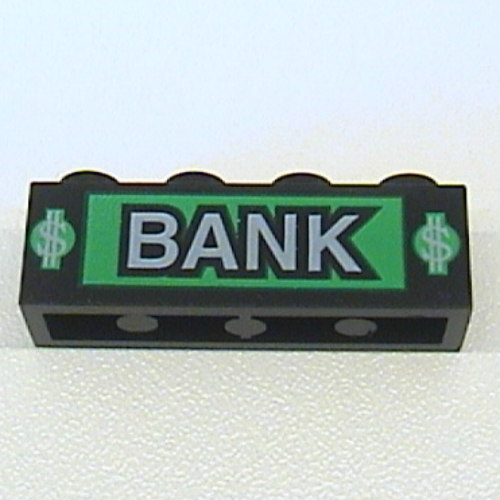 Lego Brick 1 x 4 with 'BANK', Dollar Signs Print [4608] / Black