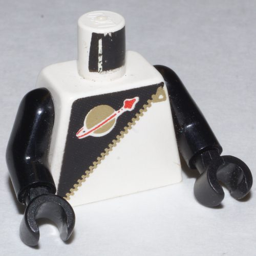 Lego Torso Classic Space Logo, Futuron Black Print, Black Arms and Hands / White