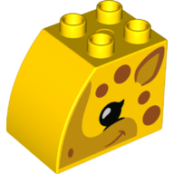 Lego Duplo Brick 2 x 3 x 2 with Curved Top and Dark Orange Spots and Giraffe Face Print / Yellow