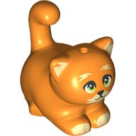Lego Animal, Cat, Chubby with Bright Light Yellow Ears, Paws, and Mouth, Lime Eyes Print (Poundcake) / Orange