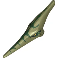 Animal Body Part, Dinosaur, Pteranodon Head with Eyes and Dark Green Stripes Print / Olive Green