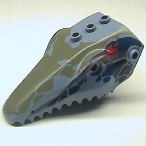 Lego Animal Body Part, Dinosaur, Mosasaurus Head, Toothed with Pin, Dark Gray, Red, and Dark Blue Print