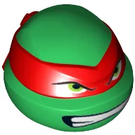 Minifig Head Special, Ninja Turtle with Red Mask and Teeth Print (Raphael) / Green