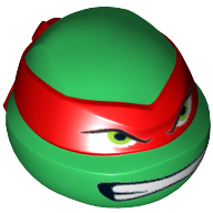 Lego Minifig Head Special, Ninja Turtle with Red Mask and Teeth Print (Raphael) / Green