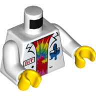 Lego Torso Lab Coat 'GIT', Pencil, Rainbow Shirt Print, White Arms, Yellow Hands / White