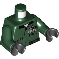 Lego Torso Jacket with Zipper Pockets and ID Badge on Front / 'LEXCORP' on Back print, Dark Green Arms, Black Hands / Dark Green