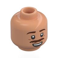 Lego Minifig Head, Reddish Brown Eyebrows, Moustache, Open Mouth Smile / Singing / Nougat