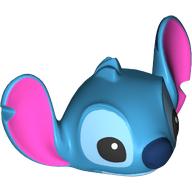 Lego Minifig Head Special Stitch, with Large Notched Ears, Fur Tufts with Bright Light Blue/Black Eyes, Dark Blue Nose, Dark Pink Ears print / Dark Azure
