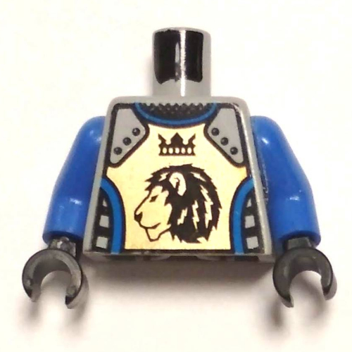 Lego Torso Armor, Lion with Crown Print, Royal Blue Arms, Black Hands / Light Bluish Gray
