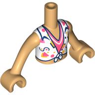 Lego Minidoll Torso Girl with Warm Tan Arms and Hands, White Top, Coral Shirt, Dark Blue trim / Warm Tan