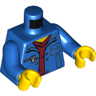 Lego Torso Jacket with Pockets over Dark Red V-Neck Sweater Print, Blue Arms, Yellow Hands / Blue