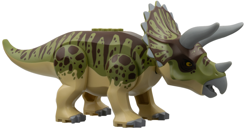 Lego Dinosaur Triceratops with Olive Green and Dark Brown Stripes on Back
