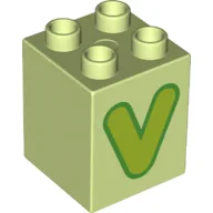 Duplo Brick 2 x 2 x 2 with Lime 'V' Print / Yellowish Green