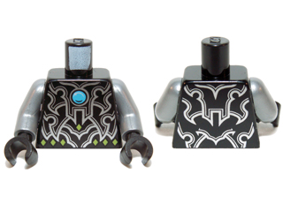 Lego Torso Chima Silver Armor, Lime Diamonds and Dark Azure Round Jewel (Chi) Pattern / Flat Silver Arms / Black Hands