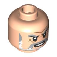 Lego Minifig Head Monkey D. Garp, Light Bluish Grey Eyebrows, Moustache, White Sideburns, Nougat Wrinkles, Mean Growl / Stern / Light Nougat