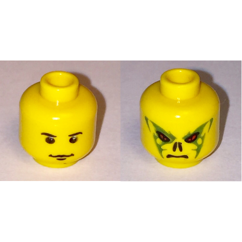 Lego Minifig Head Quirinus Quirrell / Voldemort, Dual Sided, Neutral / Red Eyes with Snake Nose Print / Yellow