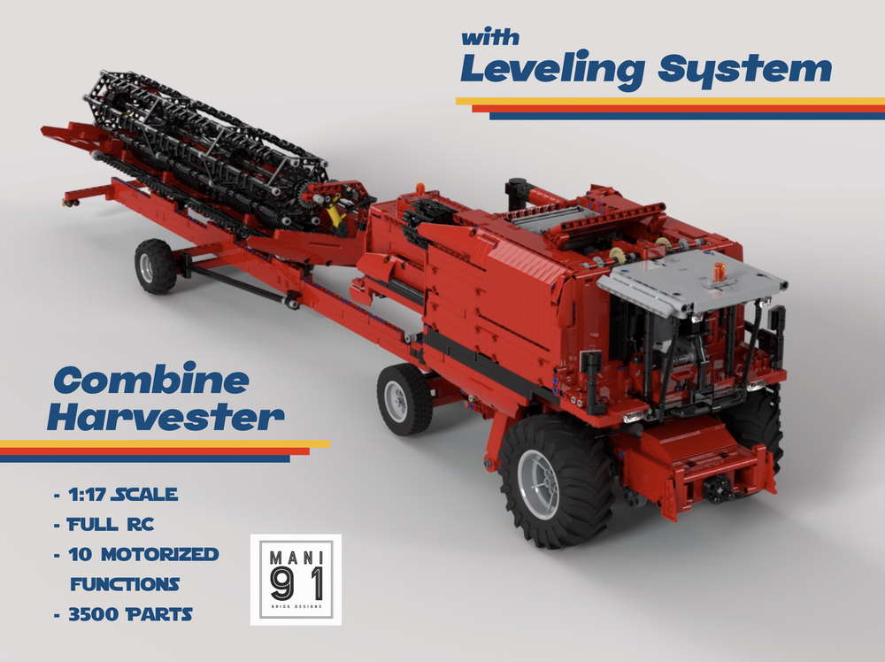 Lego 1:17 Red Combine Harvester with Leveling System