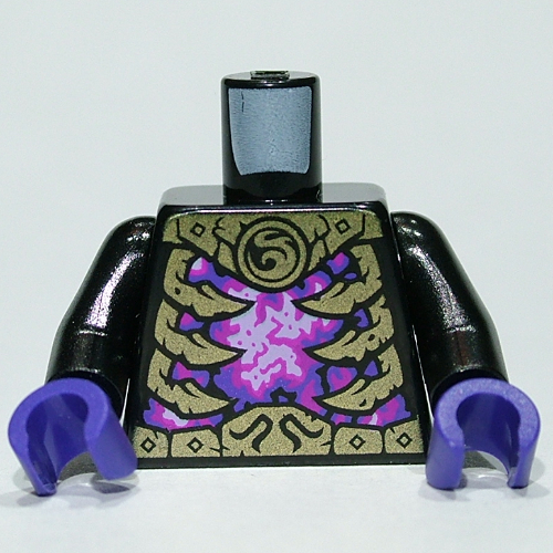 Lego Torso Gold Ribs, Belt, Purple/Pink Chest print, Black Arms, Dark Purple Hands / Black
