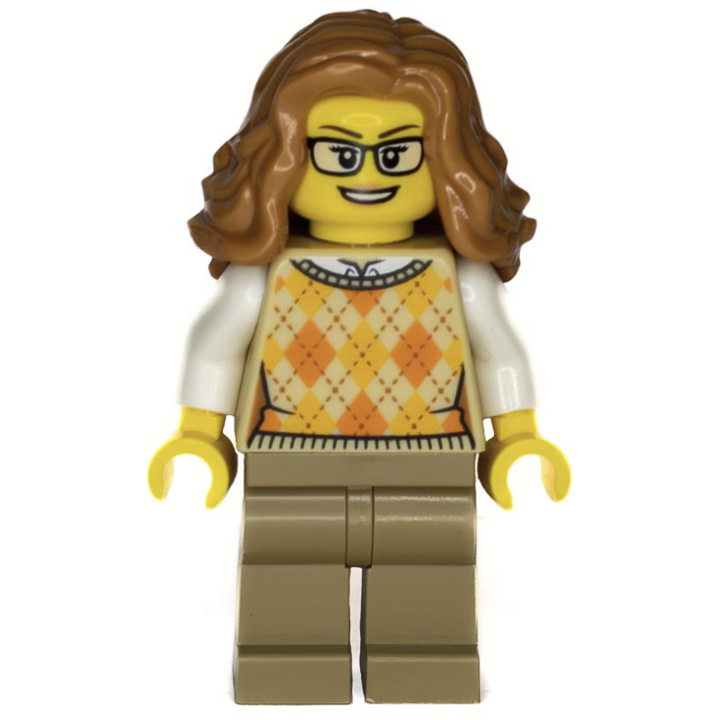 Lego Tan Torso, Sweater, Dark Tan Legs, Medium Nougat Hair