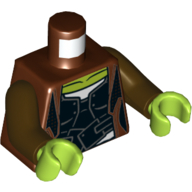Lego Torso Jacket, Black Shirt Lime Neck Print (Gamora) Dark Brown Arms, Lime Hands / Reddish Brown