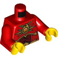 Torso, Armor, Dark Red and Gold with Fire Chi Pendant and Chain Print, Red Arms, Yellow Hands / Red