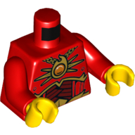 Lego Torso Armor, Dark Red and Gold with Fire Chi Pendant and Chain Print, Red Arms, Yellow Hands / Red