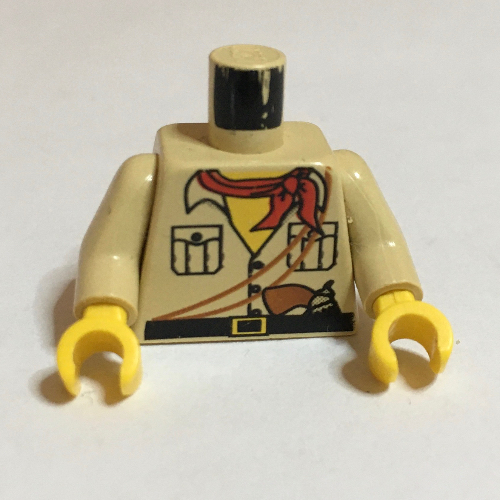 Lego Torso Shirt, Yellow Neck, Red Bandana, Gun Print, Tan Arms, Yellow Hands / Tan