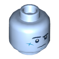 Lego Minifig Head Jack Davids, Eyebrows, Scar on Cheek, Nervous / Puzzled Print / Bright Light Blue