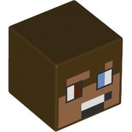 Lego Minifig Head Special, Cube with Nougat Face, Reddish Brown/Medium Blue Eyes, White/Black Mouth print / Dark Brown