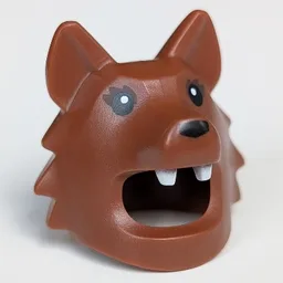 Costume / Mask, Wolf with White Fangs, Black Eyes, Dark Brown Eyeshadow Print / Reddish Brown