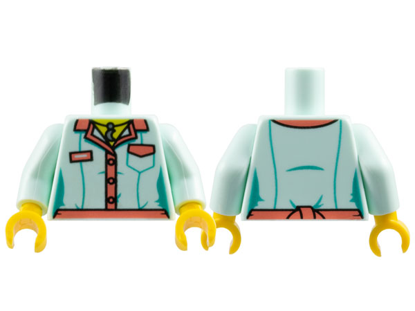Lego Torso Female Blouse, Dark Pink Collar and Trim and Silver Moon Necklace Pattern / Light Aqua Arms / Yellow Hands