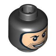 Lego Minifig Head Boba Fett / Stormtrooper, Balaclava with Light Nougat Face, Stubble and Rakish Smile Print [Blocked Open Stud] / Black