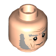 Lego Minifig Head Garrick Ollivander, Grey Eyebrows and Sideburns, Stubble, Cheek Lines, Neutral / Scared [Hollow Stud] / Light Nougat