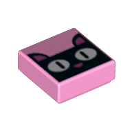 Lego Tile 1 x 1 with Black Cat print / Bright Pink