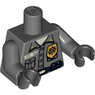 Lego Torso Shirt, Gold Badge, 'SECURITY', Blue Belt with Radio Print, Dark Bluish Gray Arms, Black Hands / Dark Bluish Gray