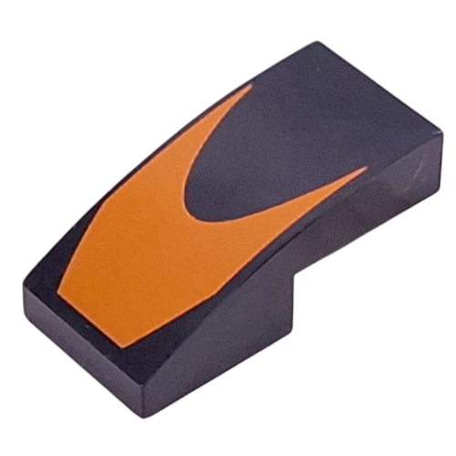 Lego Brick Curved 2 x 1 No Studs with Orange Shape print / Black