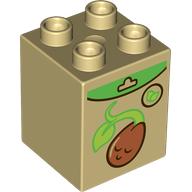 Lego Duplo Brick 2 x 2 x 2 with Sprouting Brown Bean print / Tan