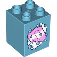 Lego Duplo Brick 2 x 2 x 2, Bar of Soap and Bubbles Print / Medium Azure